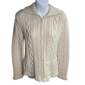 Vintage Jones New York 100% Merino Heavy Wool Cream Knit Zipper Sweater Size Med